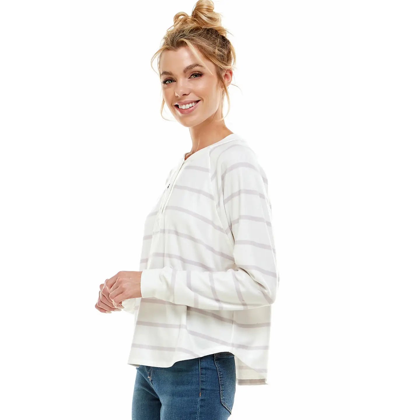 Ivory Oat Striped Long Sleeve Button Shirt