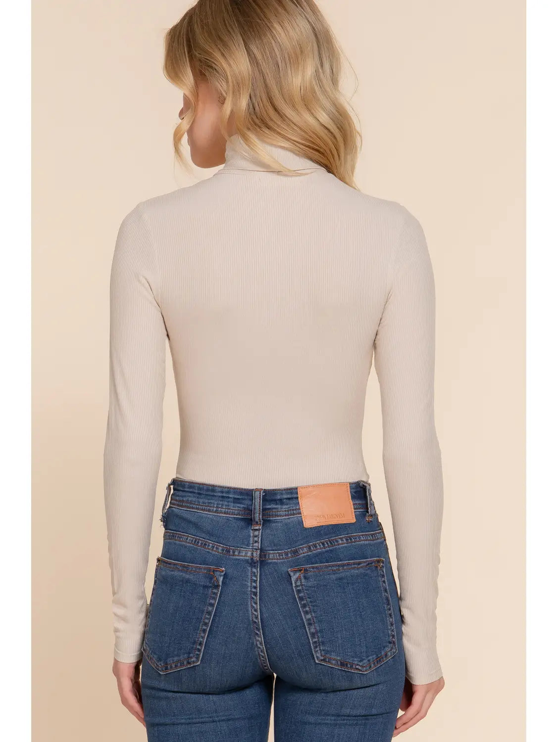 Taupe Long Sleeve Turtle Neck Rayon Rib Bodysuit - Athena's Fashion Boutique