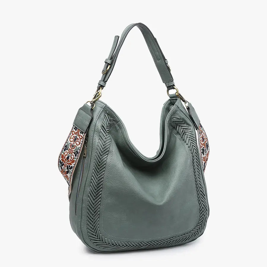 Teal Aris Whipstitch Hobo Crossbody with Guitar Strap - Athena's Fashion Boutique