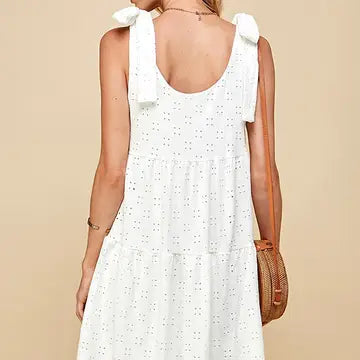 Women's Tiered Midi Dress with Ribbon Tie - Athena's Fashion Boutique