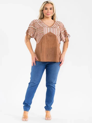 Women's Plus Size Short Sleeve V-Neck Embroidery Tunic Blouse