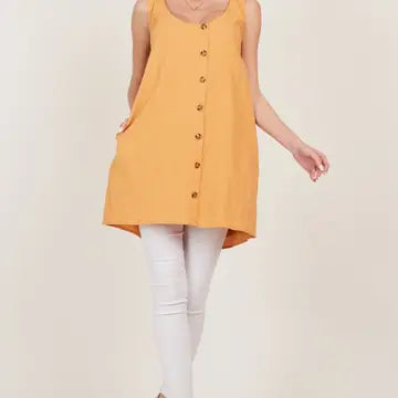 Women's Open Tie Back One Piece Button Tunic Dress with Pockets