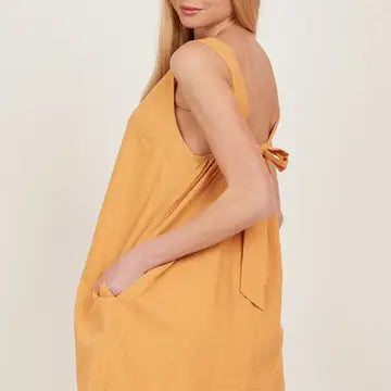 Women's Open Tie Back One Piece Button Tunic Dress with Pockets