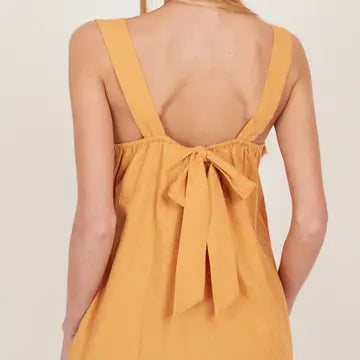 Women's Open Tie Back One Piece Button Tunic Dress with Pockets