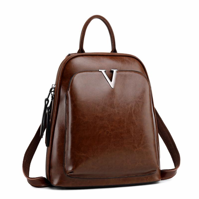 V Leather Backpack ~ Brown - Yaya's Luxe Handbags - Backpacks