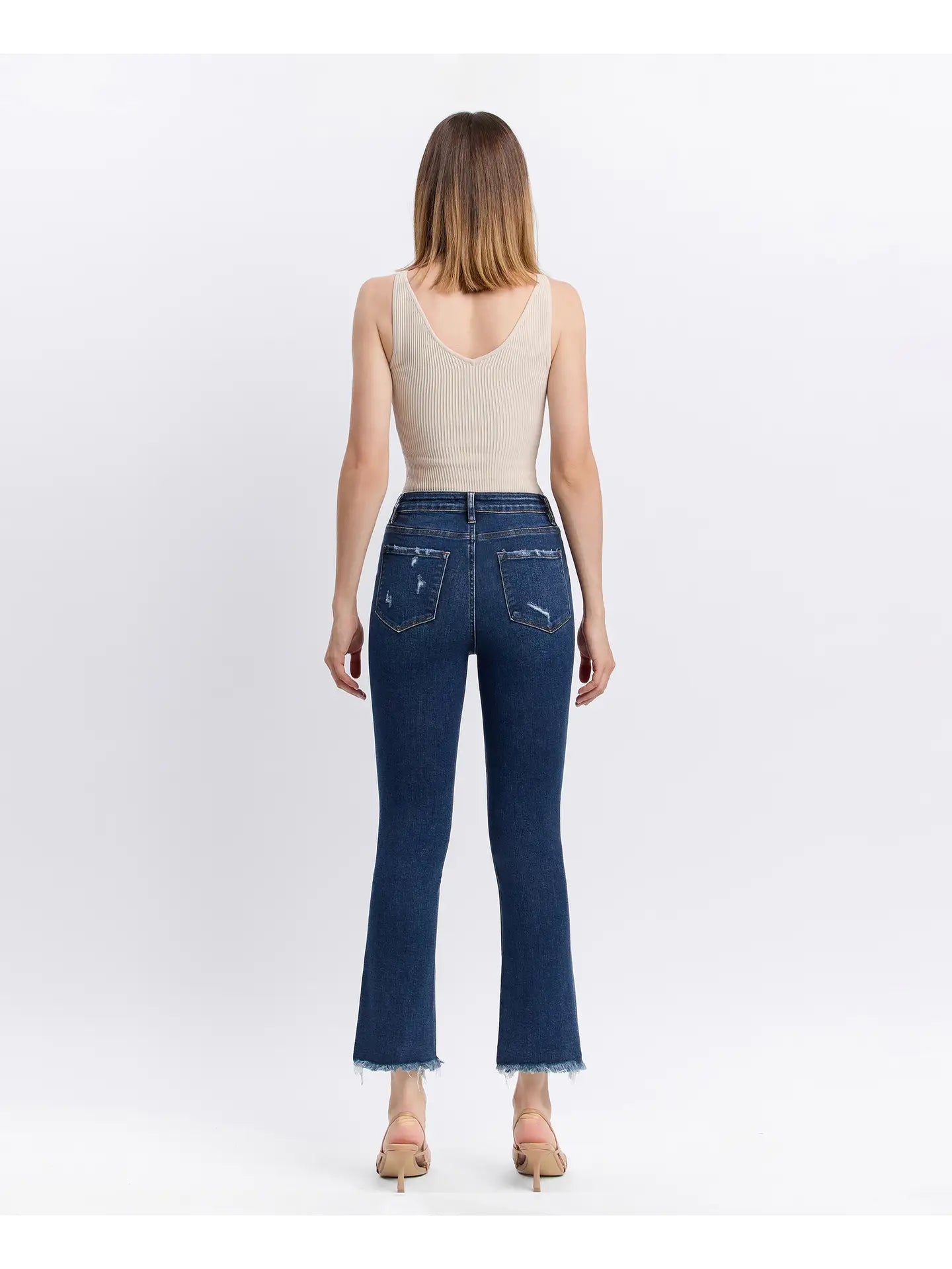 Vervet Dark Wash High Rise Distressed Hem Kick Flare Jeans