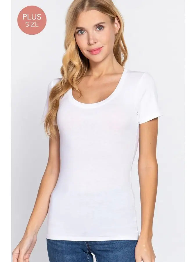 White Short Sleeve Cotton Jersey Scoop Neck TShirt