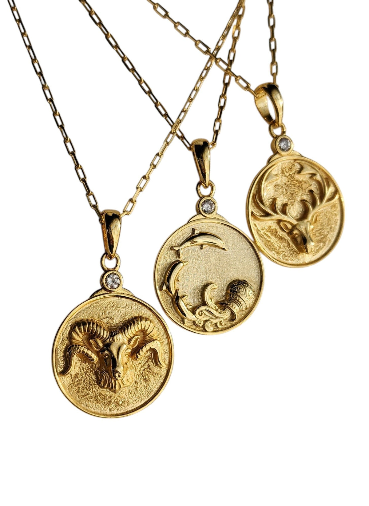 Gold Zodiac ARIES Necklace with two other Zodiac necklaces