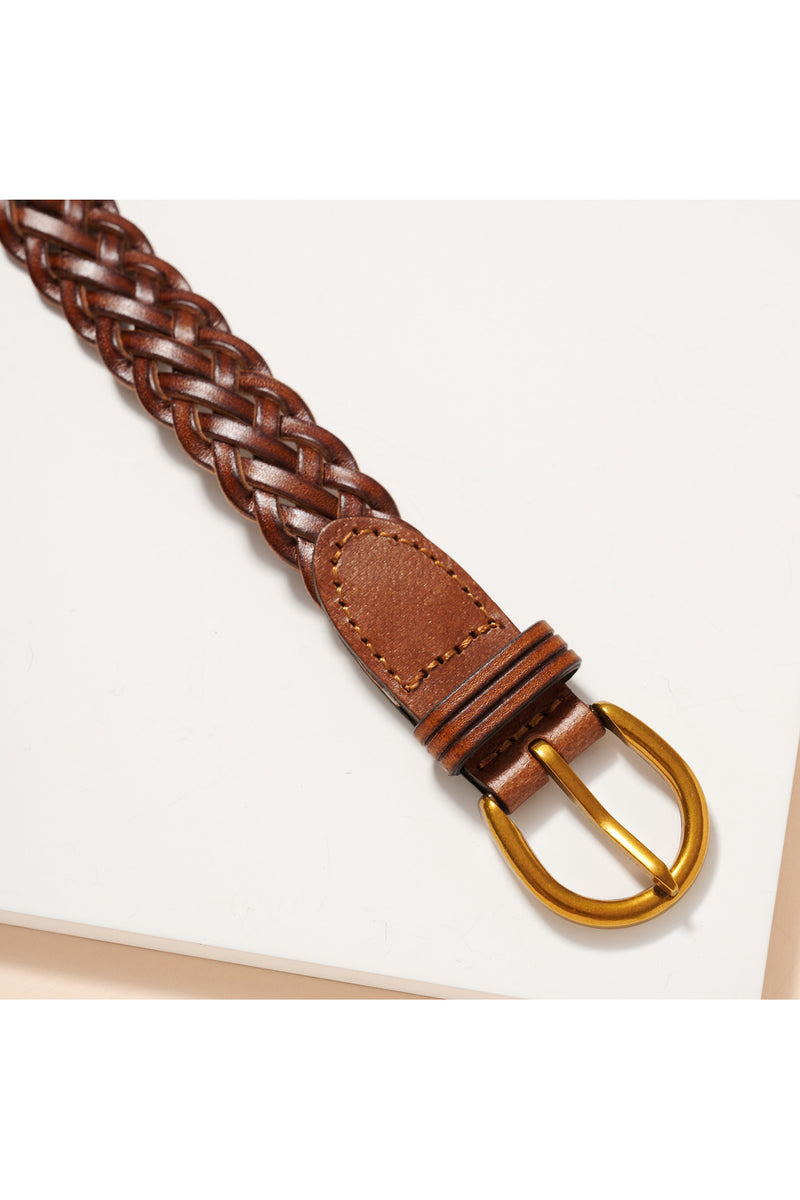 Metal Buckle Braided Leather Belt – Shoptiques display picture 3