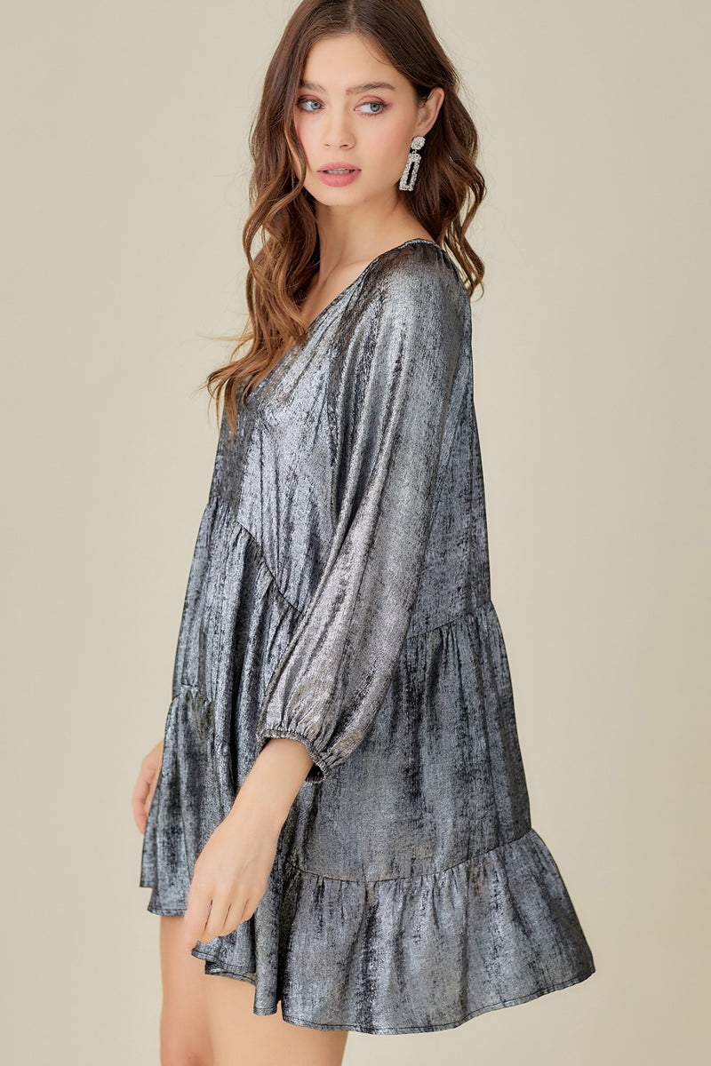 metallic babydoll dress Metallic Babydoll Midi Dress