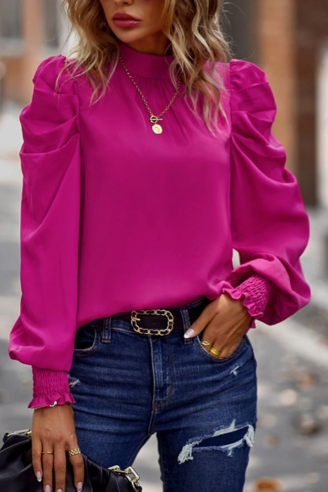 puff-sleeve-mock-neck-top-with
