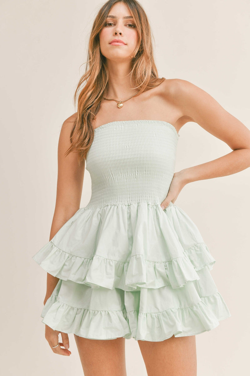 Strapless Ruffle Mini Dress Mint / L