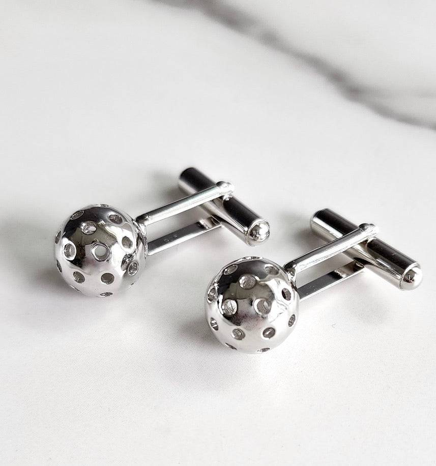 Pickleball Cuff Links Silver Ball