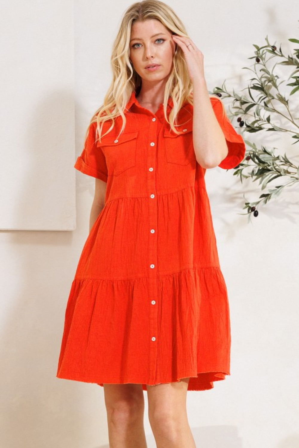 ODDI Full Size Button Front Tiered Shirt Dress – Shoptiques