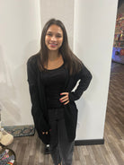 Black Long Sleeve Open Front with Pocket Sweater Cardigan - Athena's Fashion Boutique