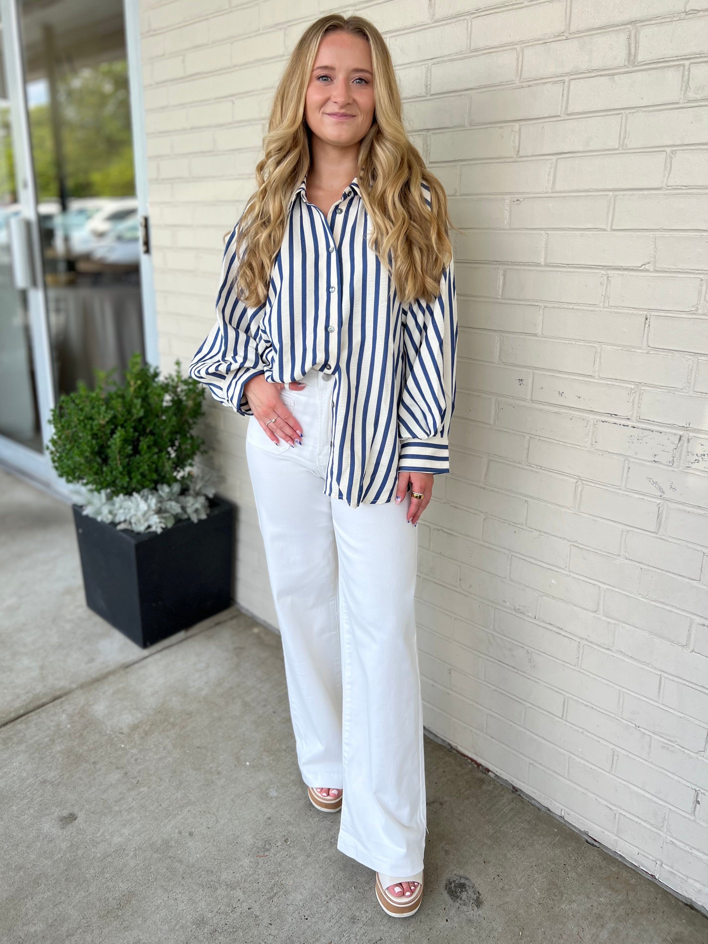 Entro | Esmerelda Striped Button Up Top | Sweetest Stitch Boutique