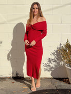 Crescent | Angie Off Shoulder Midi Dress | Sweetest Stitch Boutique