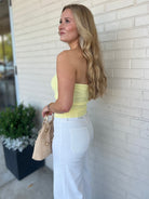 Olivaceous | Strapless Knit Twist Front Top | Sweetest Stitch Boutique