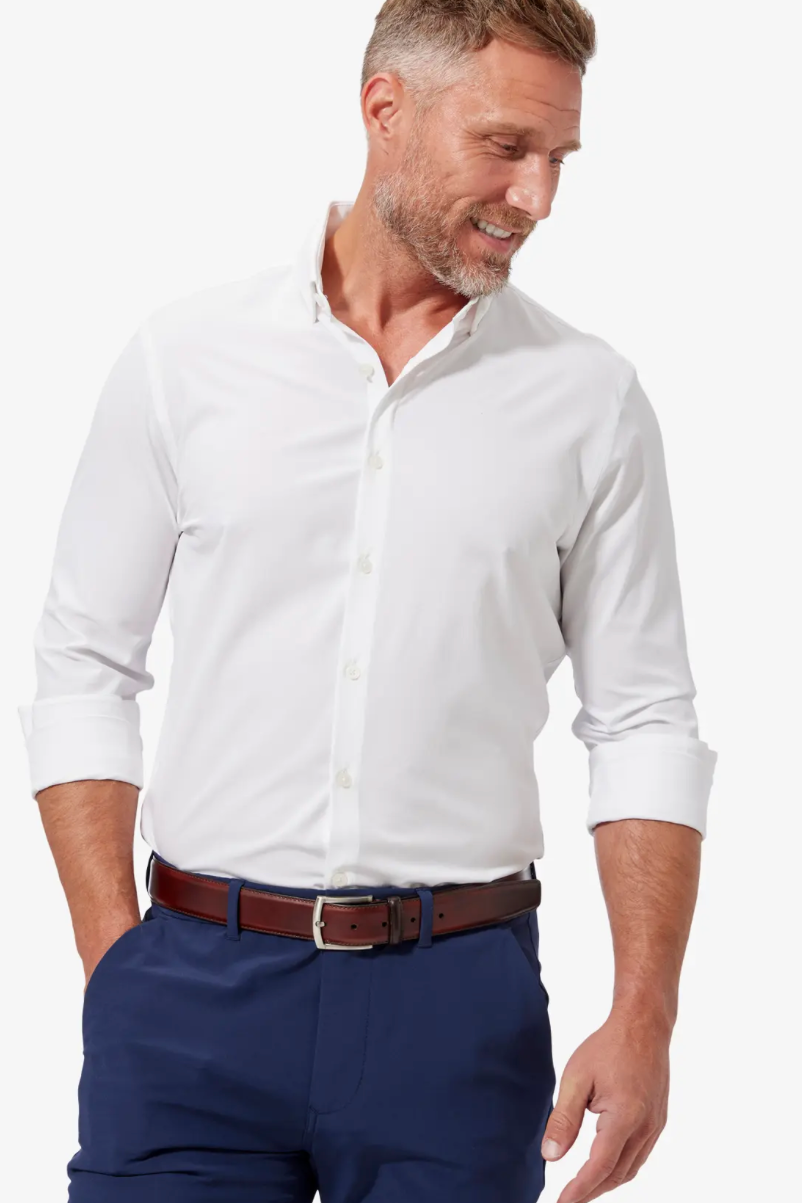 no tuck dress shirt White Solid Leeward No Tuck Dress Shirt Medium / Trim / No Tuck