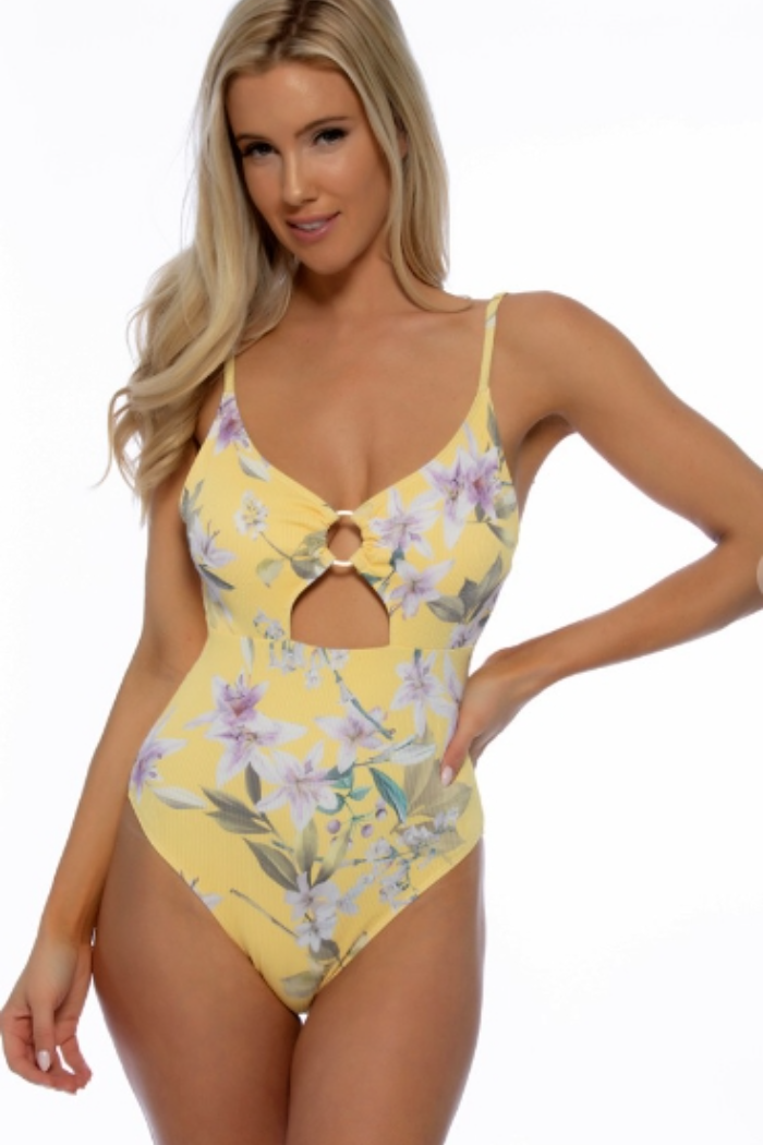 Ribbed Yellow Floral One Piece Swimsuit – Shoptiques