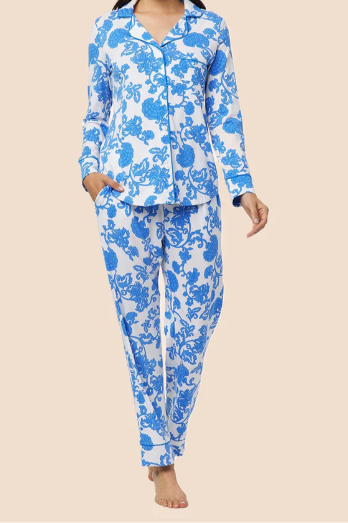 Chrysantheme Pima Knit Pajama - Blue Main