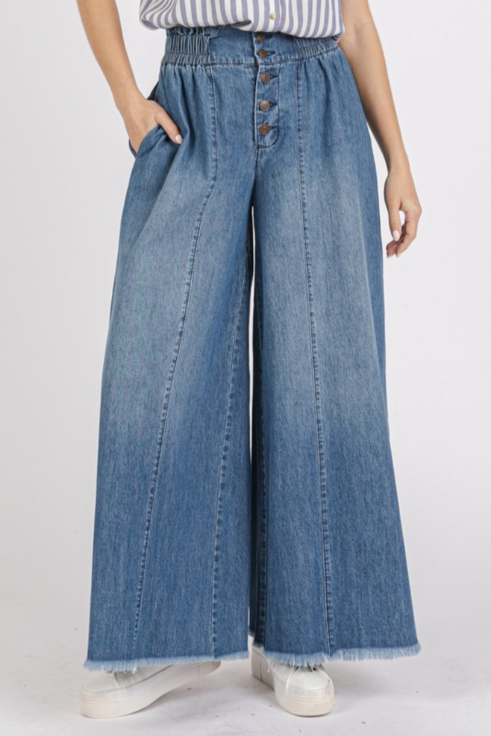 Button Fly Wide Leg Denim Pants – Shoptiques