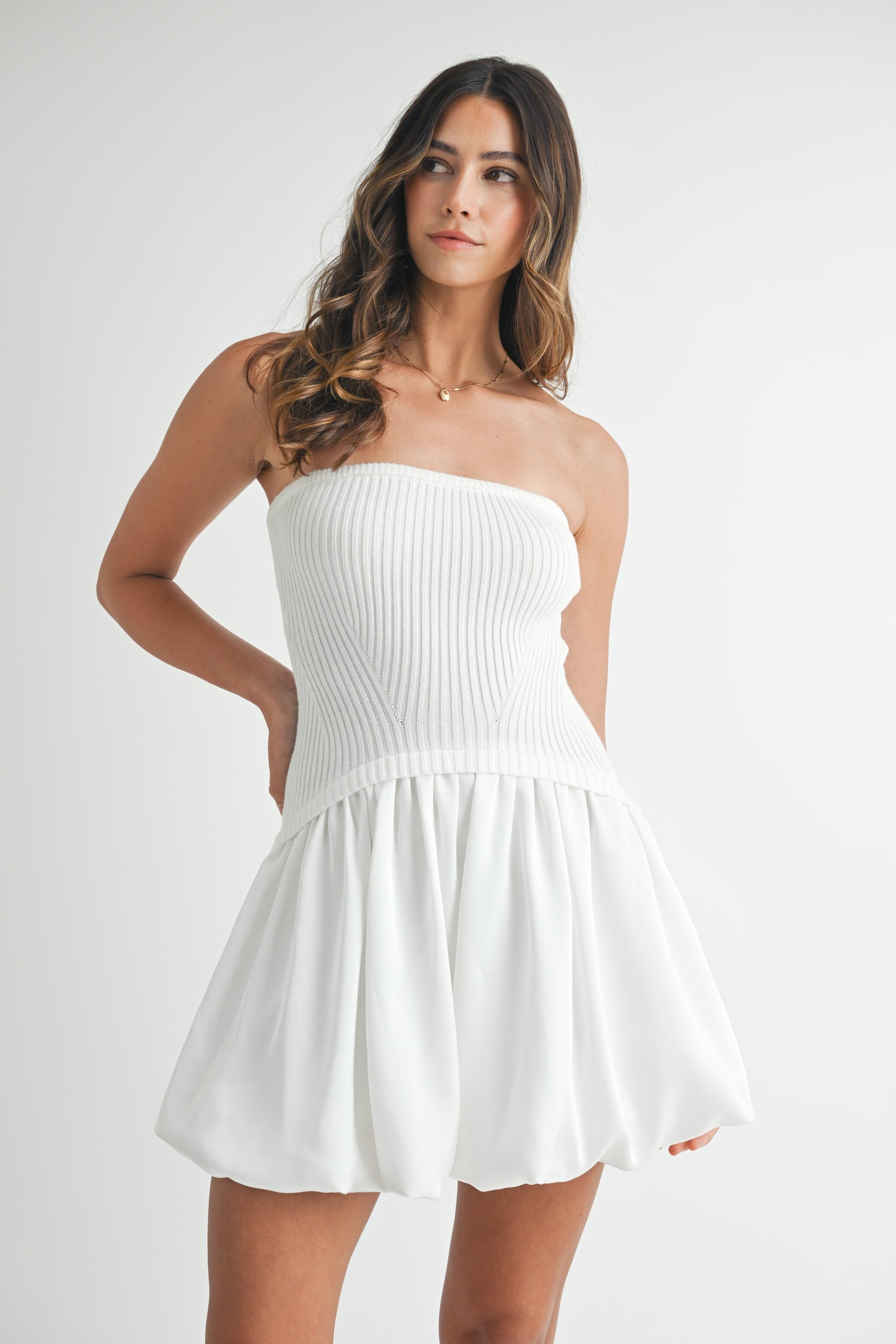 Strapless Sweater Bubble Dress White / M