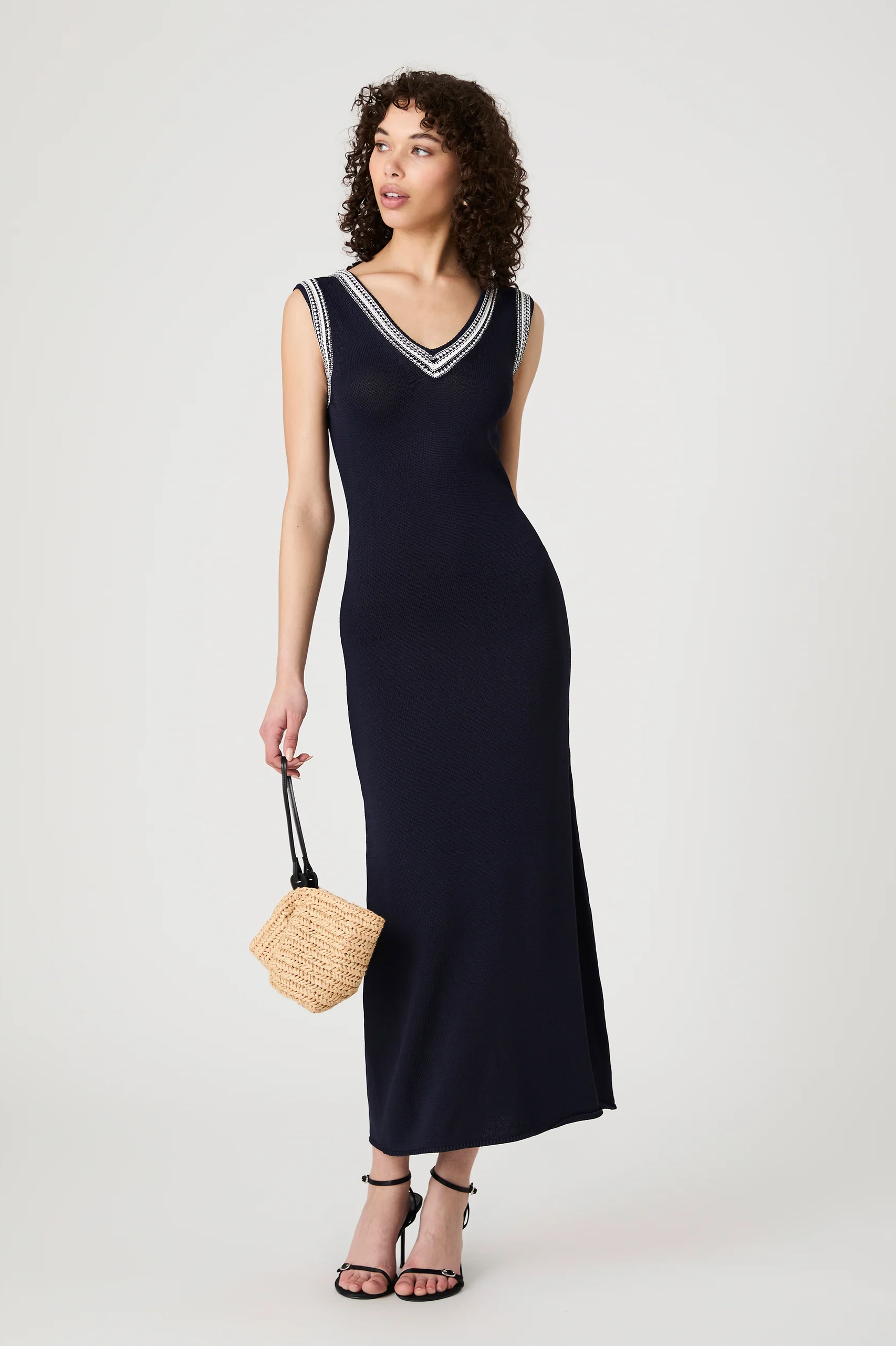 French Connection Women's Sage Knit-Trim Sleeveless Dress - Navy/Summer White - Size XS French Connection Women's Sage Knit-Trim Sleeveless Dress - Navy/Summer White - Size XS