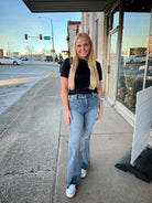 SneakPeek Vintage High Rise Flare Jeans Denim with Frayed Hem - Athena's Fashion Boutique