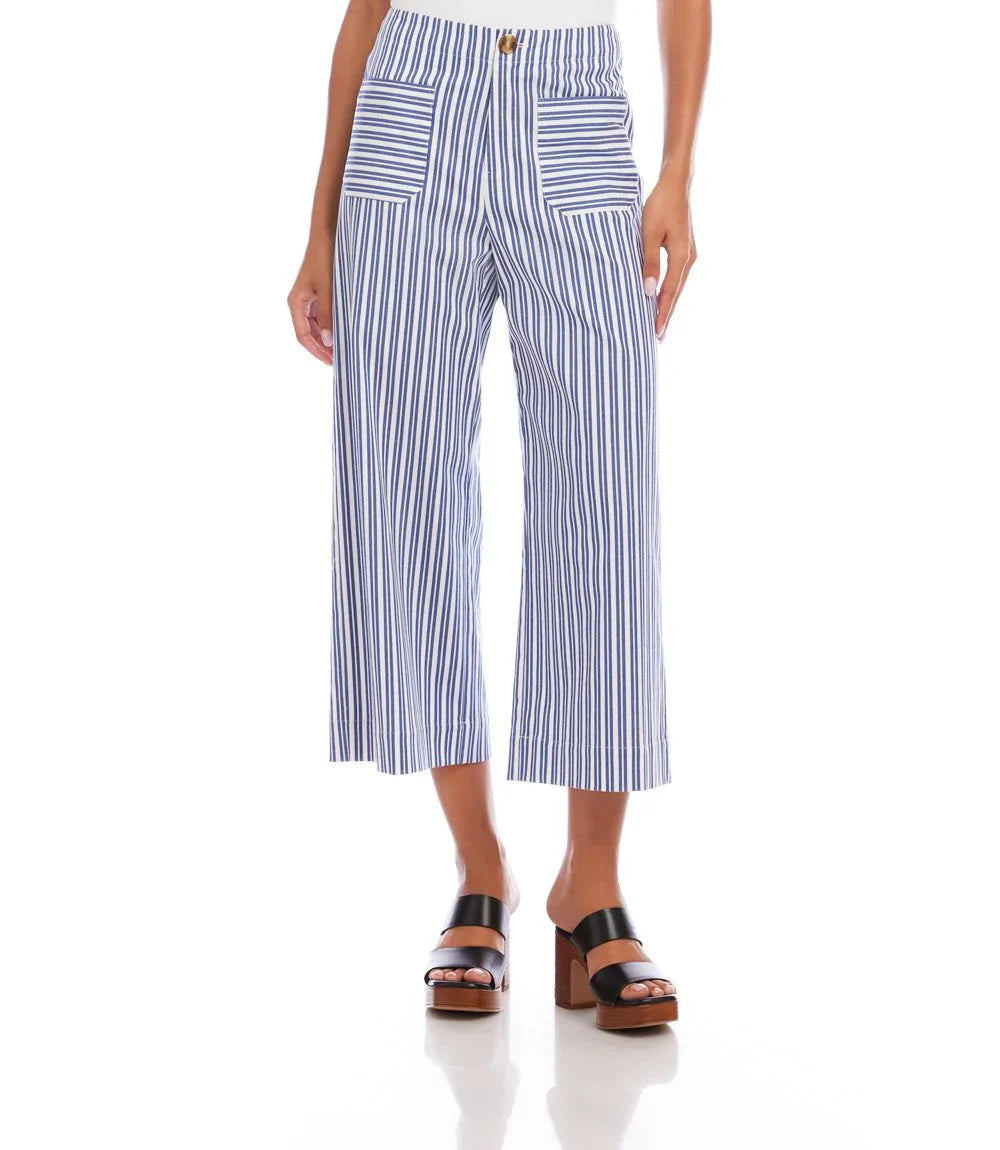 Stripe Cropped Wide-Leg Pants- Off White w/ Blue – Shoptiques