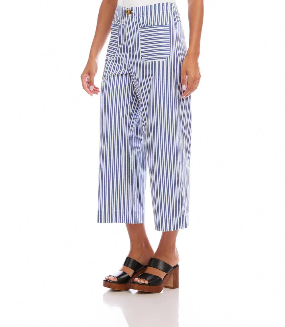Stripe Cropped Wide-Leg Pants- Off White w/ Blue – Shoptiques