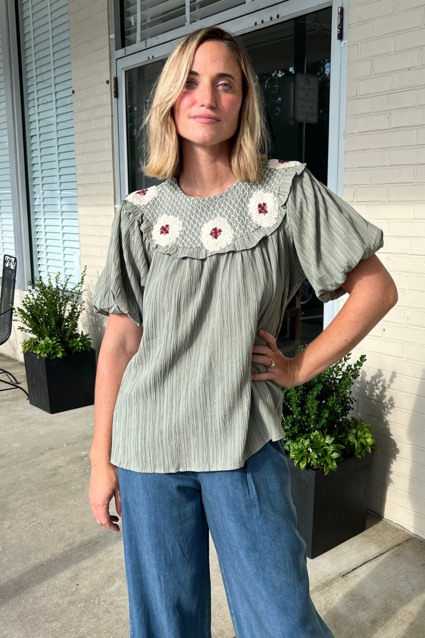 Entro | Olive Floral Top | Sweetest Stitch Boutique for Women