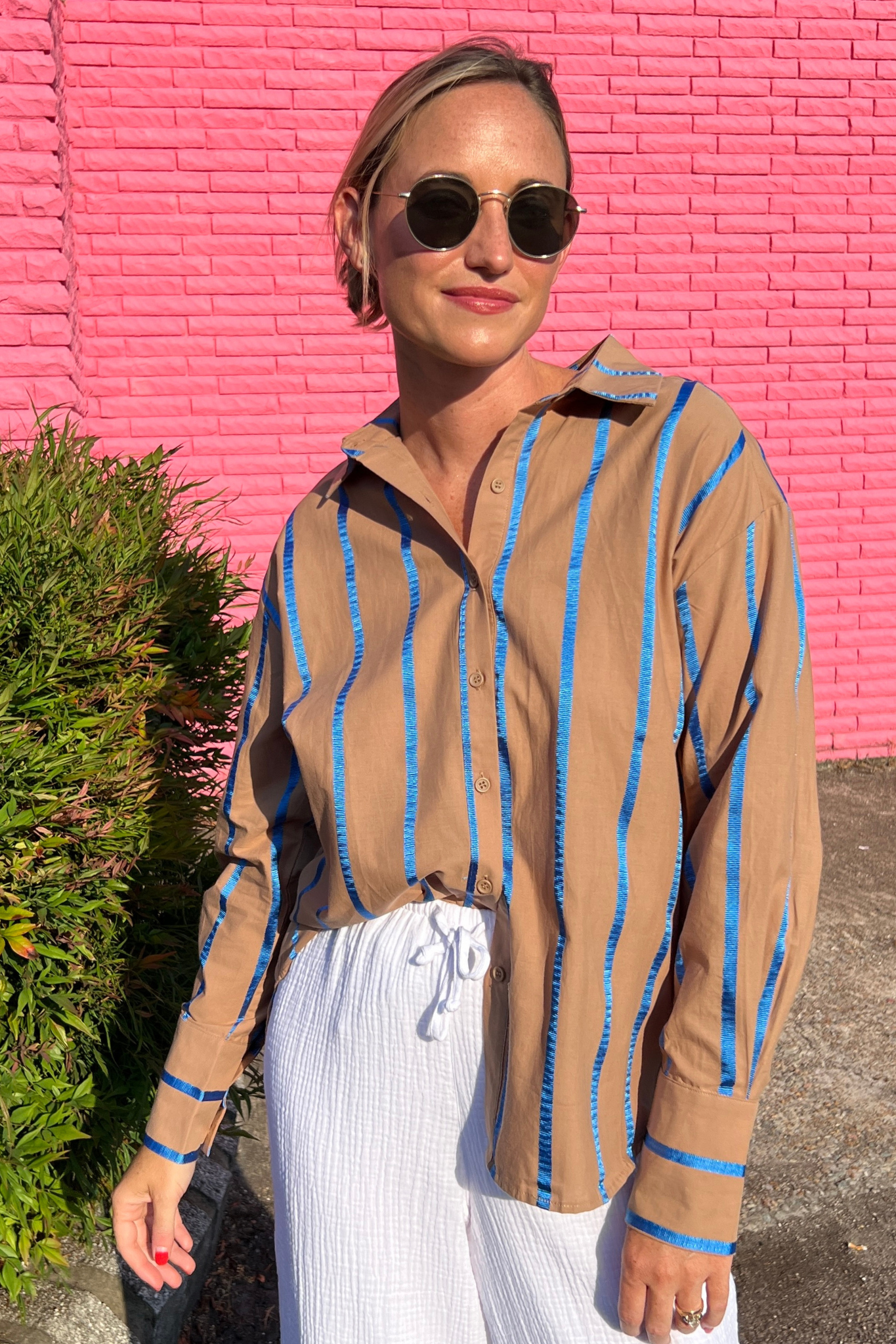 Entro | Brown and Blue Stripe Blouse | Sweetest Stitch Boutique