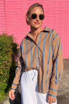 Entro | Brown and Blue Stripe Blouse | Sweetest Stitch Boutique