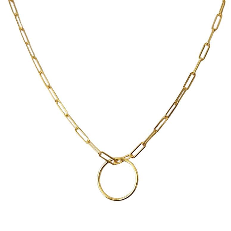 YOUnique 30-inch Clip Link Ring Necklace Gold
