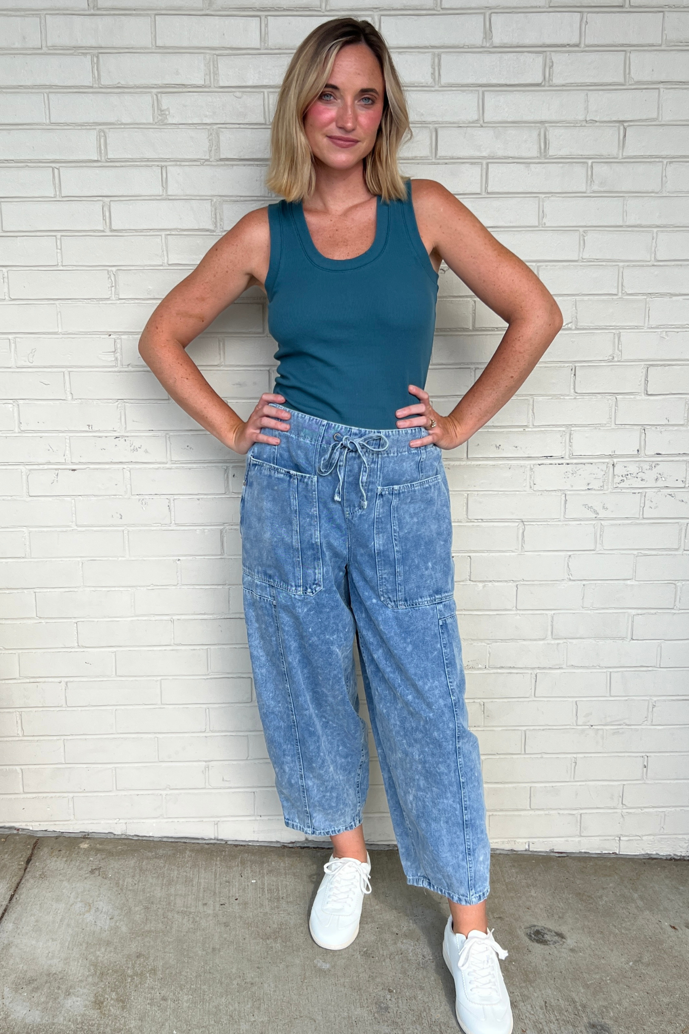 Entro | Denim Barrel Leg Drawstring Pants | Sweetest Stitch