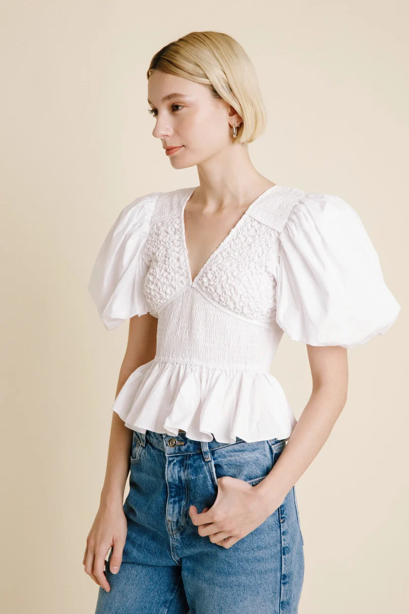 Aureum | White Puff Sleeve Top | Sweetest Stitch Shop Cute Tops 