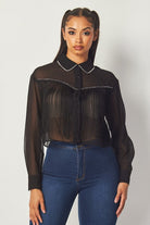Western Chic Rhinestone Embellished Fringe Front Blouse - Yayas Glam & Gift Shop