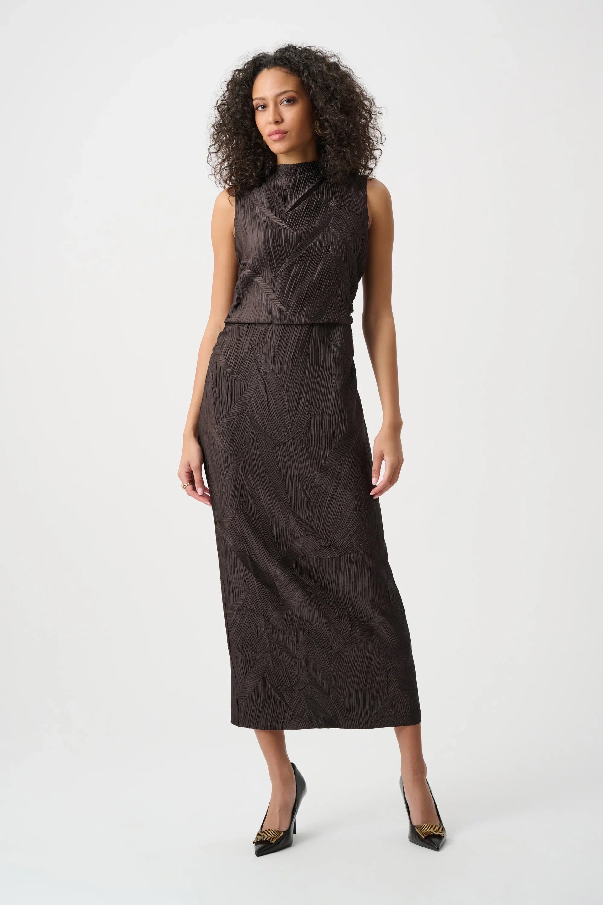 Pleated Satin Sleeveless Midi Dress- Mocha – Shoptiques