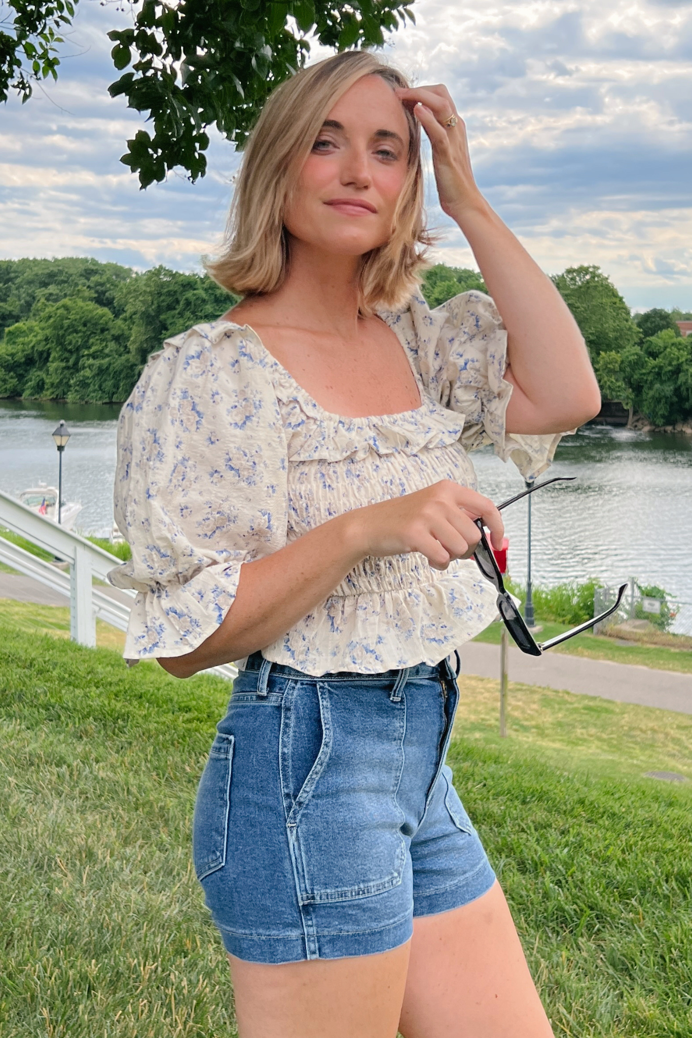 Olivaceous | Blue Floral Smocked Top | Sweetest Stitch Boutique