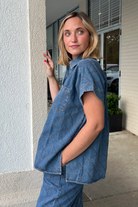 Entro | Quilted Denim Button Down Top | Sweetest Stitch Cute Tops