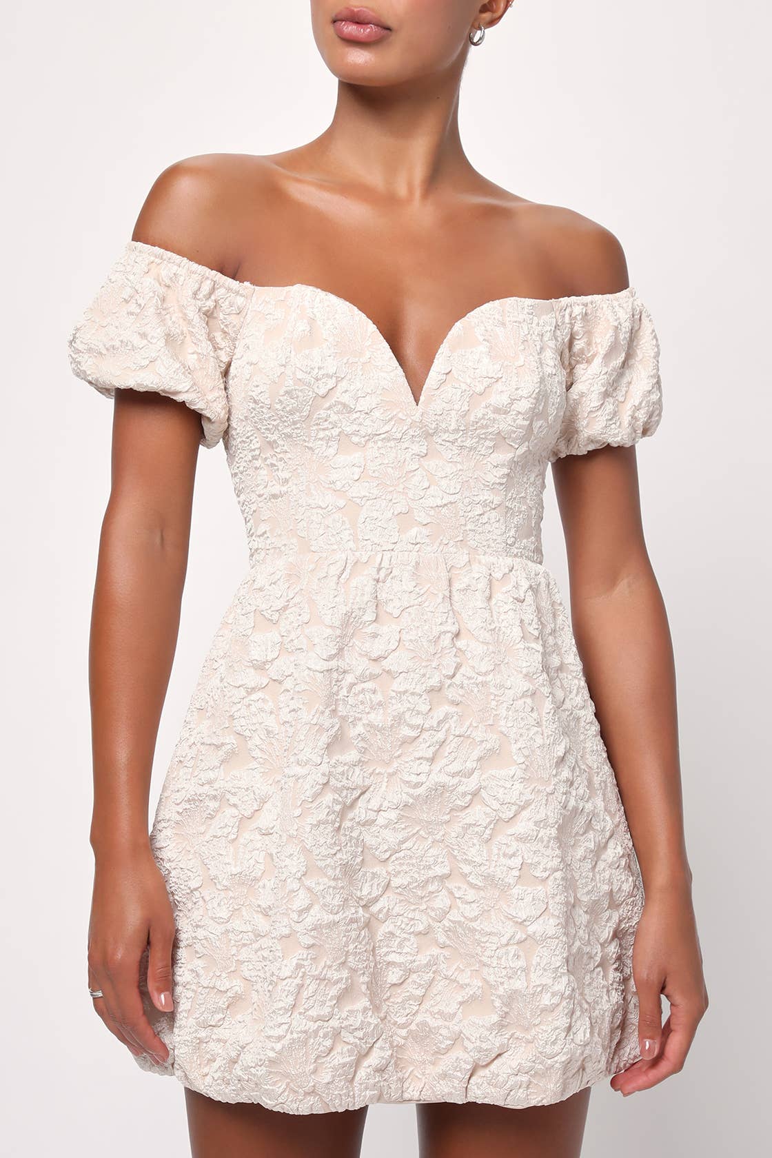 Avery Jacquard Puff Sleeve Mini Dress L
