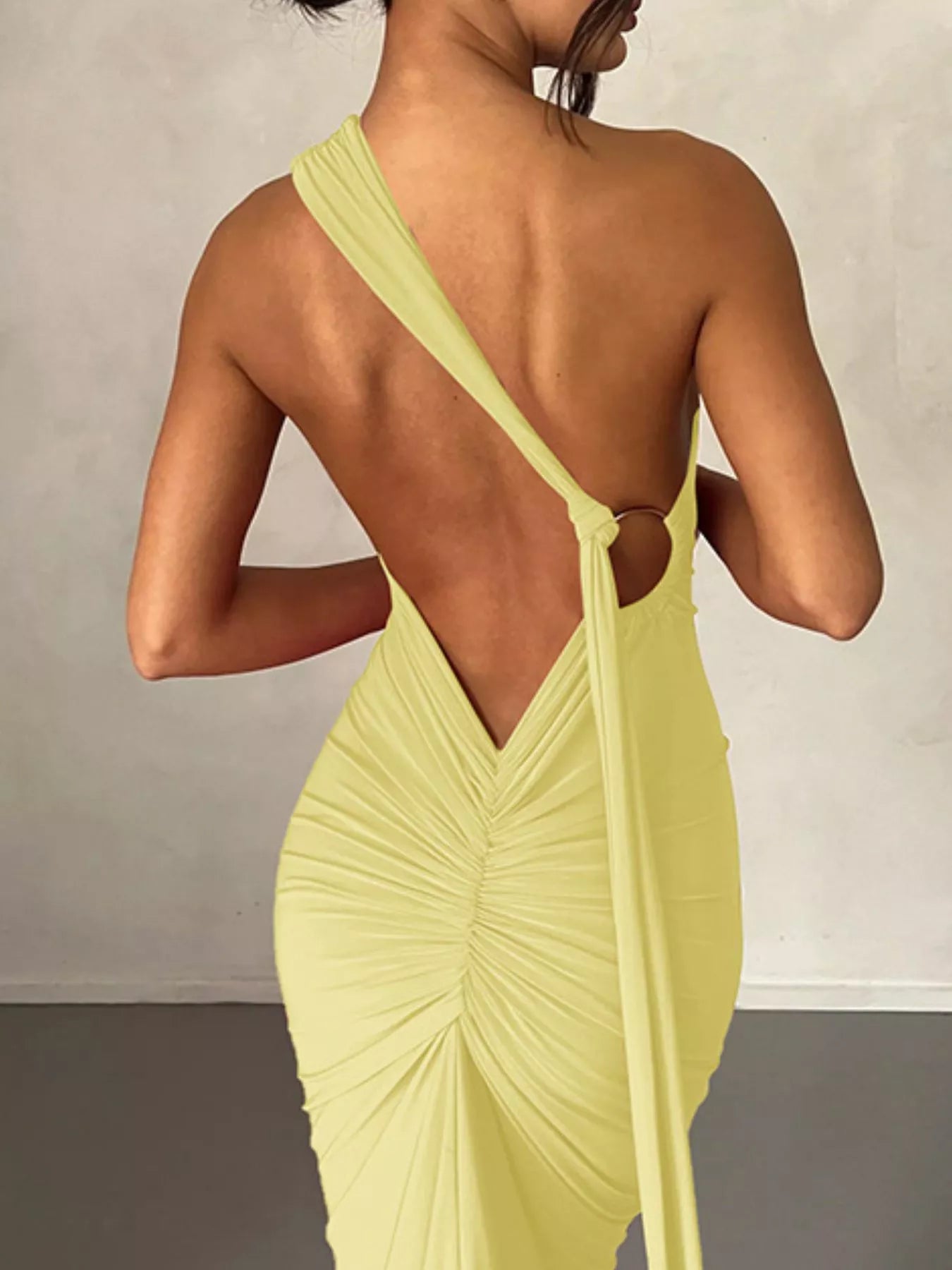 Backless One-Shoulder Ruched Bodycon Maxi Dress Red / L