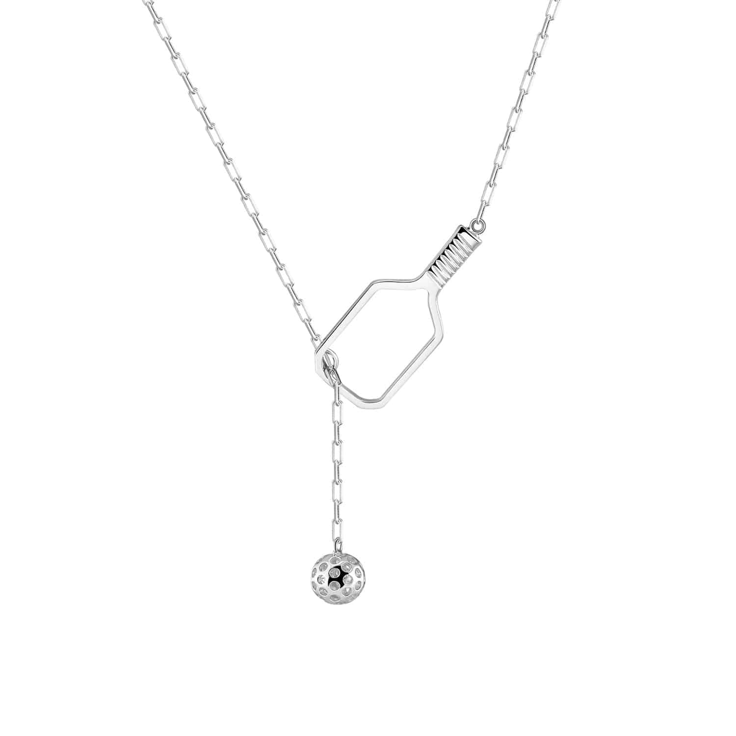 Pickleball Lariat Silver Paddle & Ball Necklace