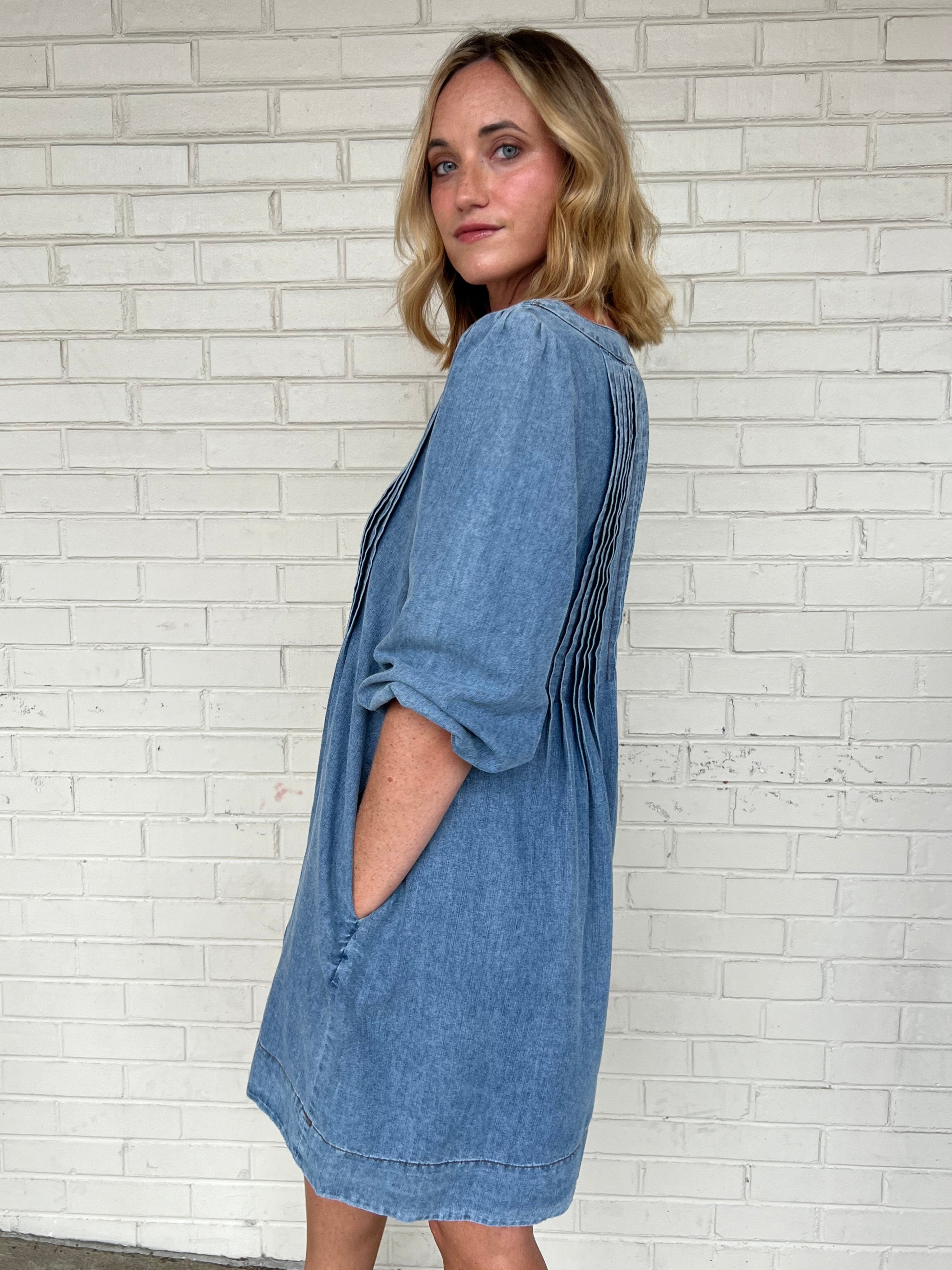 Entro | 3/4 Sleeve Denim Dress | Sweetest Stitch Boutique