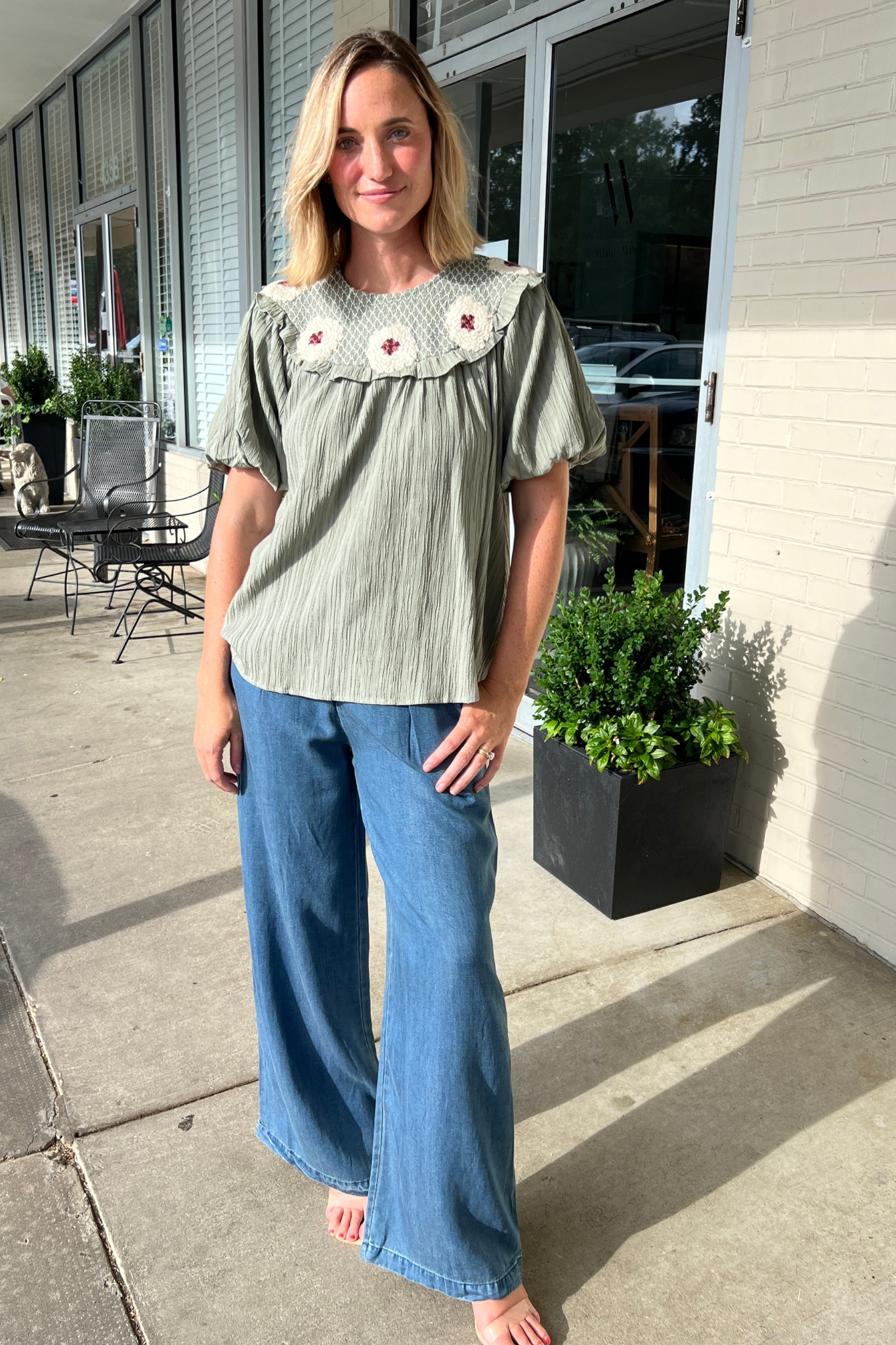 Entro | Olive Floral Top | Sweetest Stitch Boutique for Women