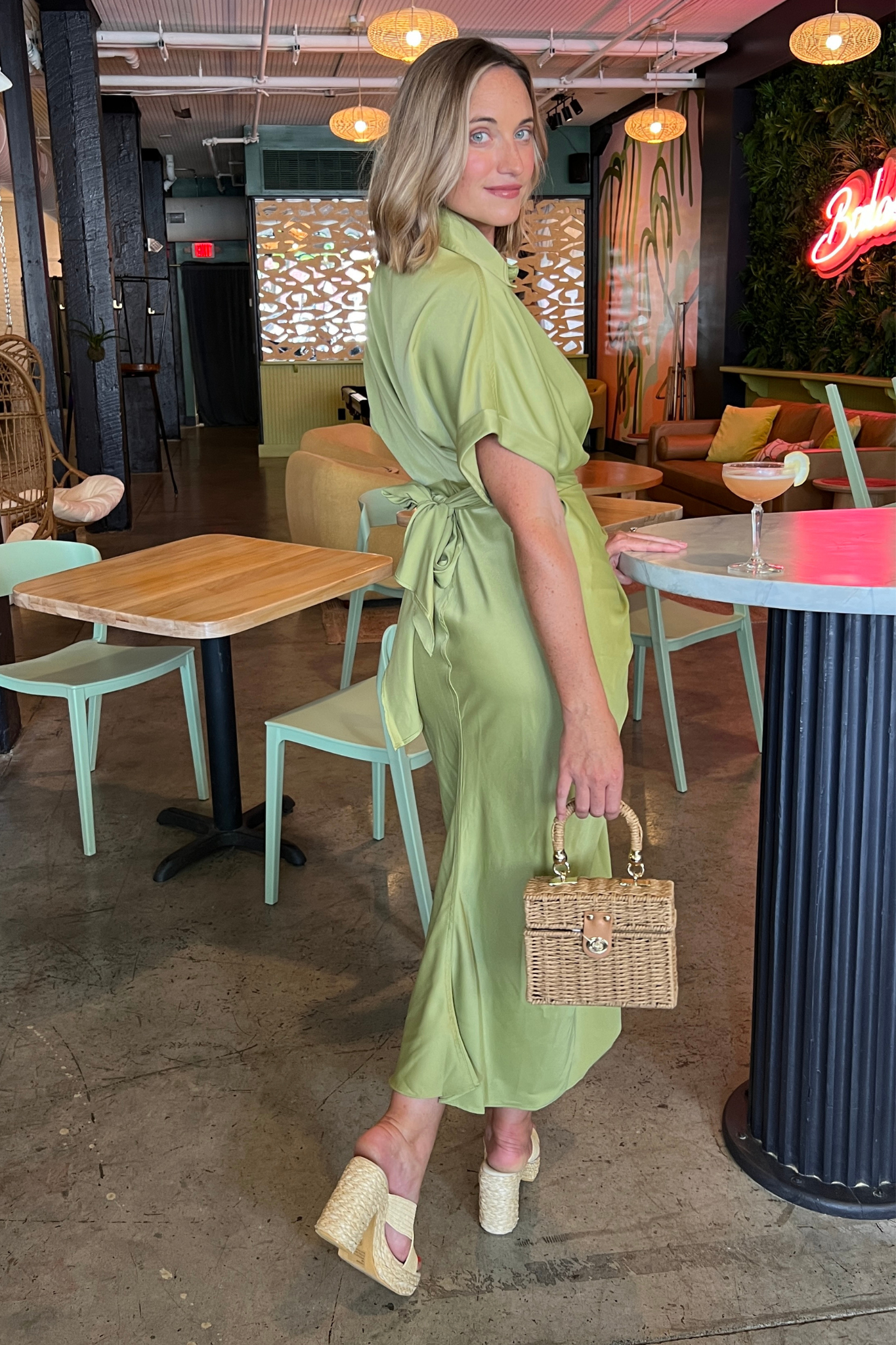 Mable | Green Short Sleeve Midi Dress | Sweetest Stitch Boutique