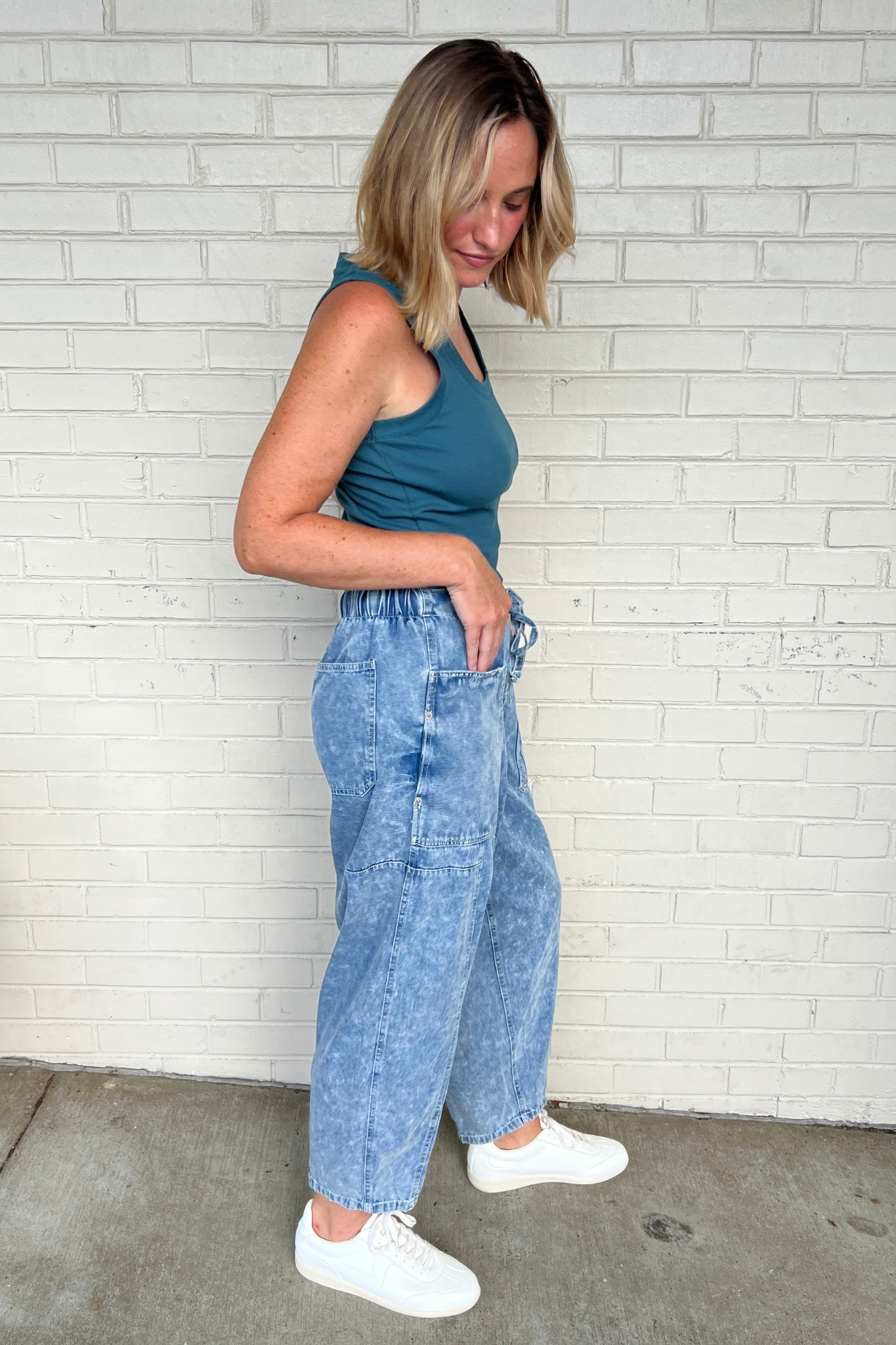 Entro | Denim Barrel Leg Drawstring Pants | Sweetest Stitch