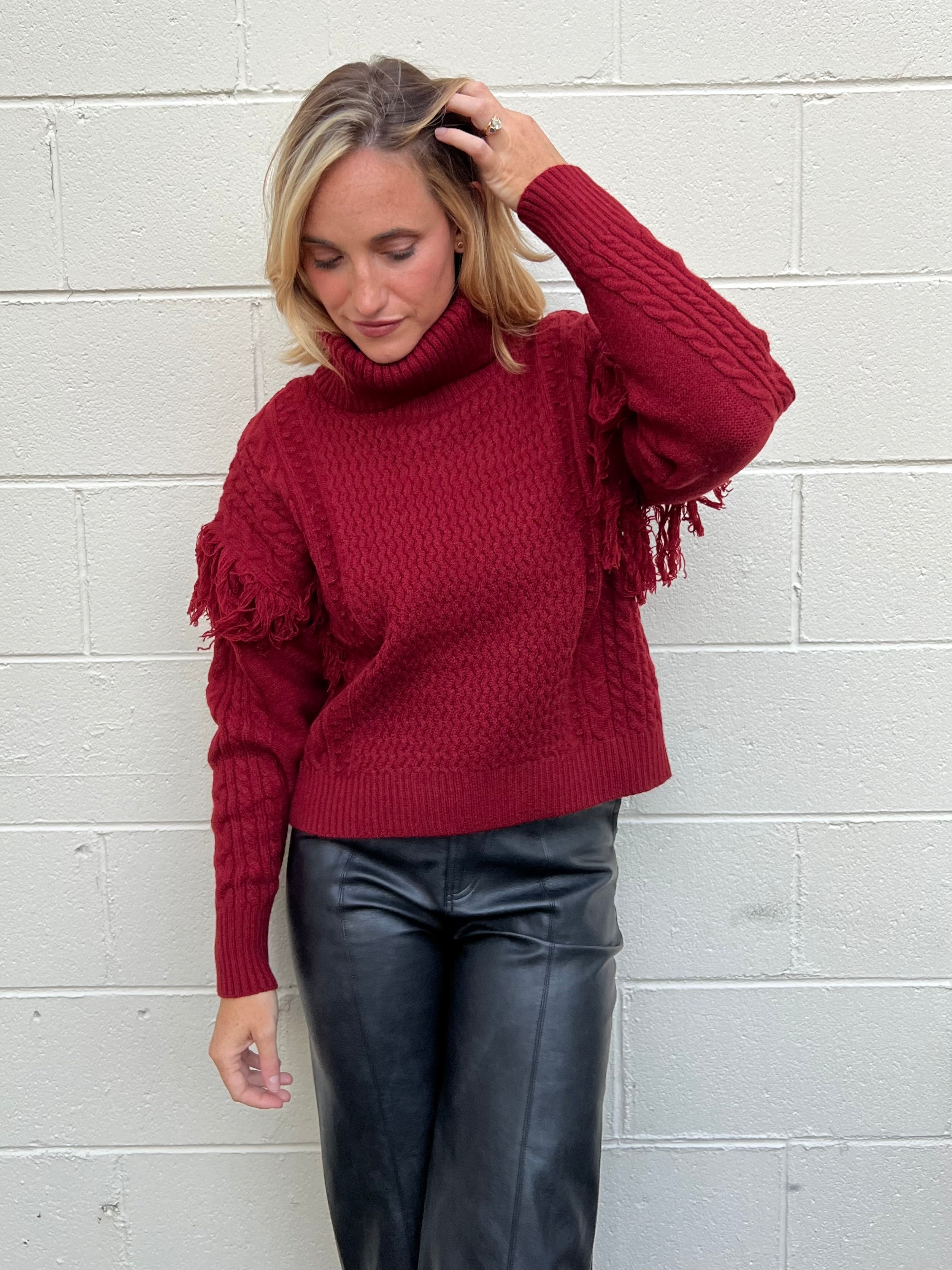 Dress Forum | Fringe Turtleneck Sweater Crimson | Sweetest Stitch