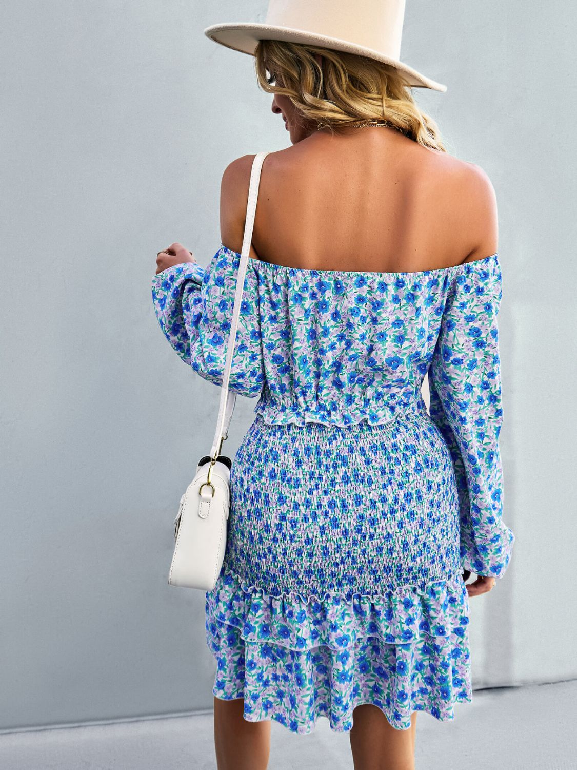 smocked off the shoulder dress Floral Smocked Off-Shoulder Ruffled Dress